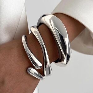 Stackable Chunky Silver Bangle Bracelet
